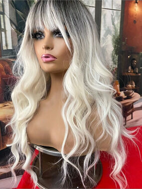 CLEARANCE White wig gradient black roots